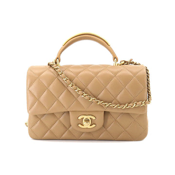 CHANEL matelasse top handle mini flap 2way hand chain shoulder bag leather camel AS2431 beige Matelasse Bag