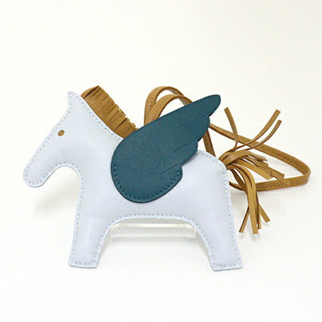 HERMES Charm Rodeo Pegasus MM Blue Blum/Sesame/Vert Bosphore Anew Milo Horse Wing Bag Key Holder Z Engraving