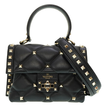 VALENTINO Rockstud Shoulder Handbag Leather Black