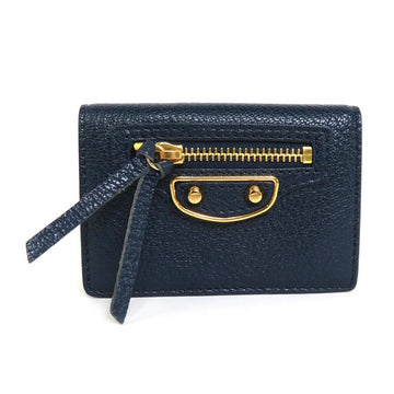 BALENCIAGA trifold wallet mini leather navy gold