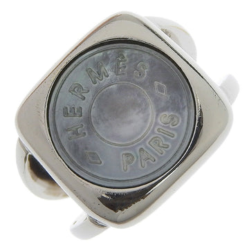 HERMES Serie Signet Metal x Shell No. 9 Silver Ladies Ring
