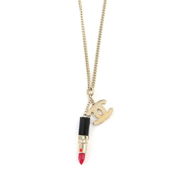 Chanel lipstick here mark necklace gold red black 04A accessories
