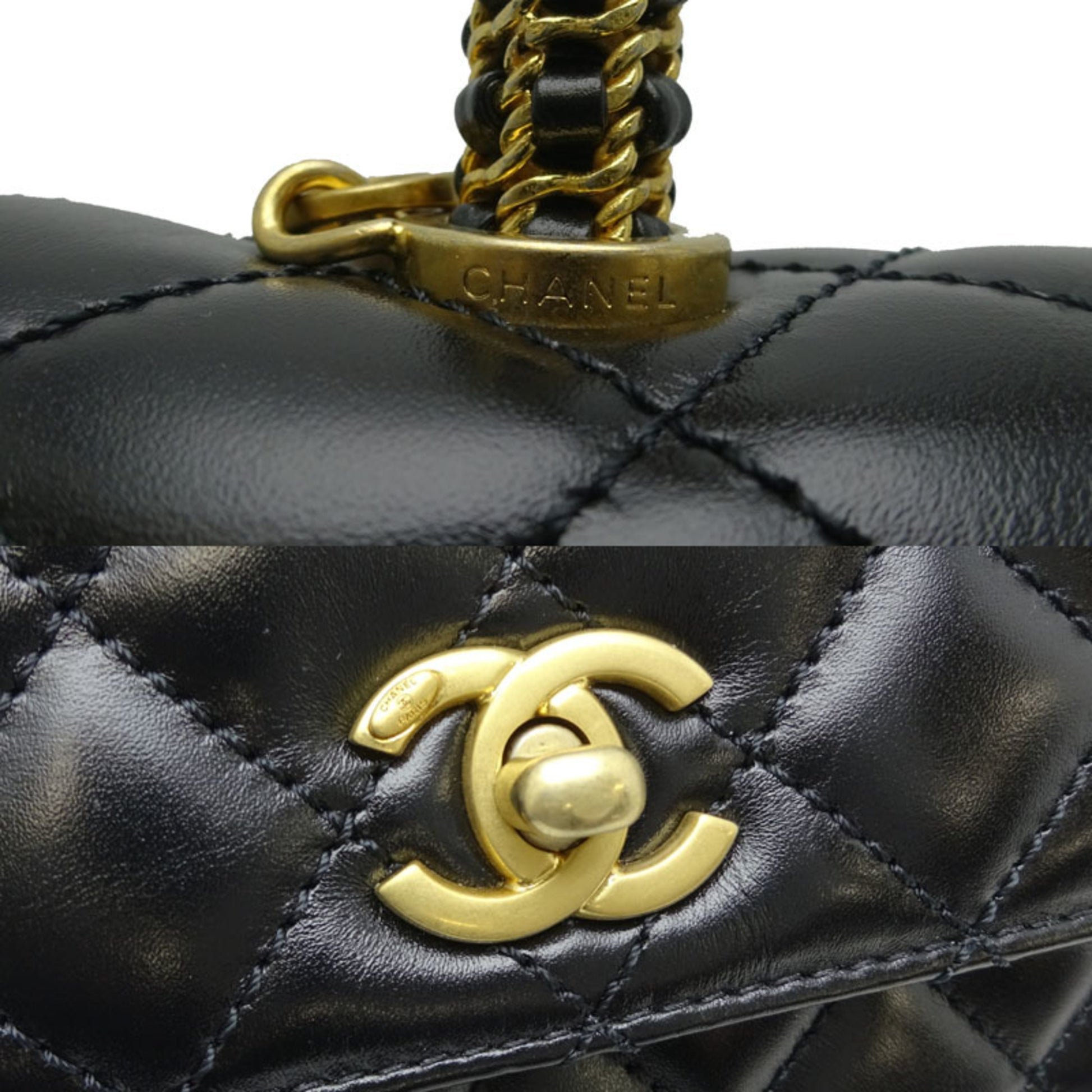 Chanel Matelasse Coco Handle 2Way Women's Handbag Lambskin Black