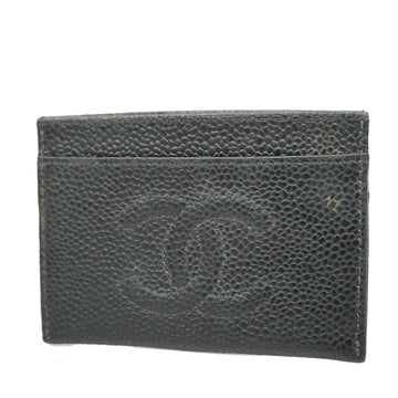 CHANELAuth  Card Case Caviar Leather Card Case Black