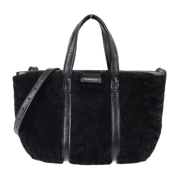 BALENCIAGA Handbag 671404 Mouton Leather Black Silver Hardware 2WAY Shoulder Bag
