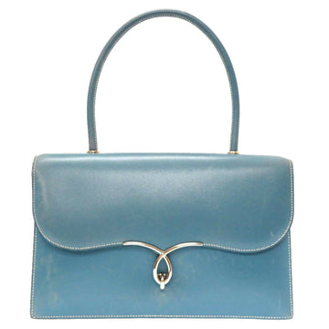 Hermes Vintage Box Calf Blue Gene Silver Hardware Handbag Bag