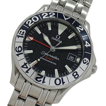OMEGA Seamaster 2534.50 Watch Men's 300m 50th Anniversary Model GMT Date Chronometer Automatic Winding AT Stainless Steel SS Silver Black Overhauled/Polished