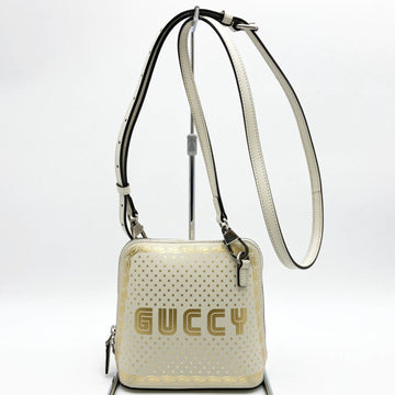 GUCCI Shoulder Bag Crossbody SEGA Collaboration Ivory White Leather Gold GUTTY Print Women's 511189