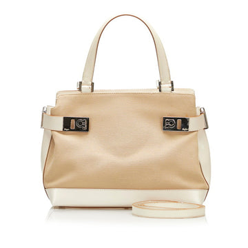 Salvatore Ferragamo Gancini Handbag Shoulder Bag AQ-21 0198 Beige White Canvas Leather Ladies