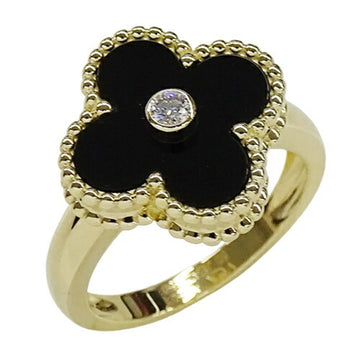 VAN CLEEF & ARPELS Alhambra Women's Ring 750YG 1P Diamond Onyx Yellow Gold #50 Approx. No. 10 Polished