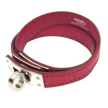 HERMES Kelly choker necklace bracelet leather  F carved [made in 2002] Rose pink x