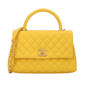 CHANEL Coco Handle XS Shoulder Bag Caviar Skin A92990 Yellow Women's