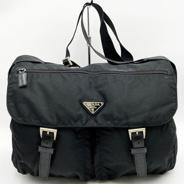 PRADA shoulder bag messenger black nylon leather triangular plate men's women's unisex