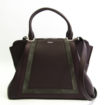 Cartier Womens Leather Handbag Shoulder Bag Gray PurpleBrown