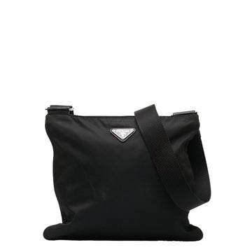 PRADA Triangle Plate Tessuto Shoulder Bag VA0053 Black Nylon Leather Women's