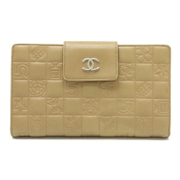 Chanel Icon Coco Mark Bifold Long Wallet Gamaguchi Leather Camel Beige A24213