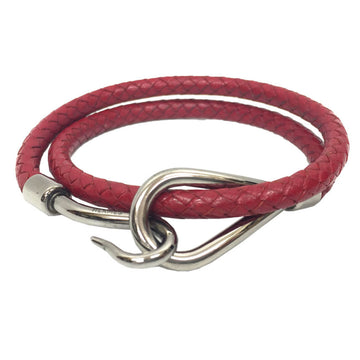 HERMES Jumbo Bracelet Leather Choker Braided Intrecciato Tresse Red