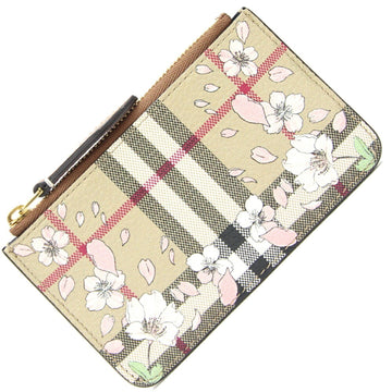 BURBERRY Coin Case 8067137 Beige Leather Purse Sakura Check Pattern Ladies Floral Blossom