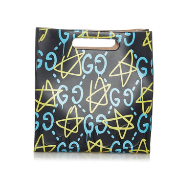 Gucci Ghost Print Star Tote Bag Shoulder 414476 Black Yellow Blue Leather Ladies