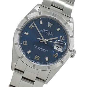 ROLEX Oyster Perpetual Date 15210 P number watch men's automatic winding AT stainless steel SS silver blue polished