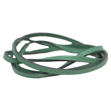 HERMES Necklace Choker Green Leather Strap Raniere