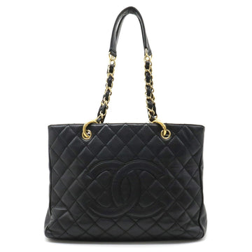 CHANEL Matelasse Coco Mark Chain Tote Bag Shoulder Caviar Skin Leather Black A50995