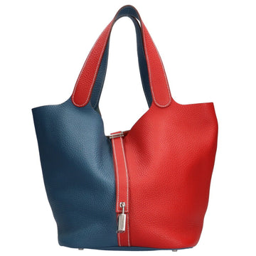 Hermes GM Picotin Lock Shoulder Bag Taurillon Clemence Blue Thalasso/Rouge Kazak Women's