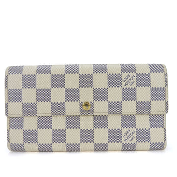 LOUIS VUITTON Bifold Long Wallet Portefeuille Sara N61735 Damier Azur Leather Checkered Pattern Accessories Women's LV long wallet pvc
