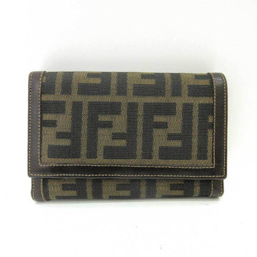 FENDI Wallet Mini Bifold Khaki Zucca Compact Women's Canvas x Leather