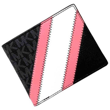 MICHAEL KORS Bifold Wallet Black White Pink 36R3LCOF3U Folding Leather  Stripe Patchwork Stitching Ladies Compact