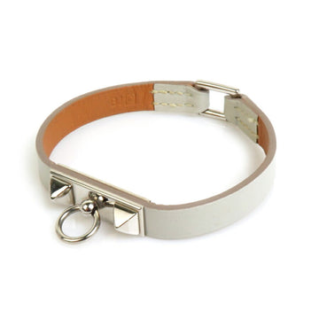 HERMES Bracelet Rival Mini Leather/Metal Light Gray/Silver Ladies