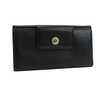 BVLGARI W long wallet tri-fold black leather men's women's
