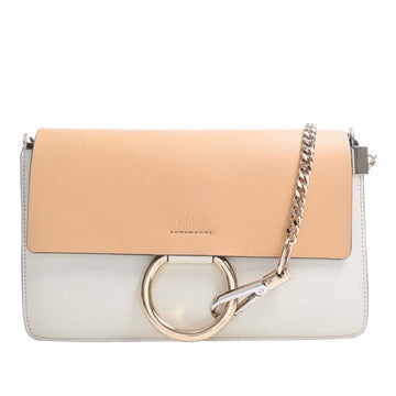 CHLOE  Leather Faye Shoulder Bag White/Brown Ladies