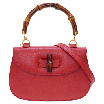 GUCCI Bamboo Shoulder Handbag Leather Red 0043 Strap 6B0043IEZ6