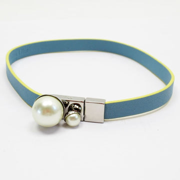 CHRISTIAN DIOR Choker [S] Blue x Yellow Silver Pearl White Leather Metal Material Fake