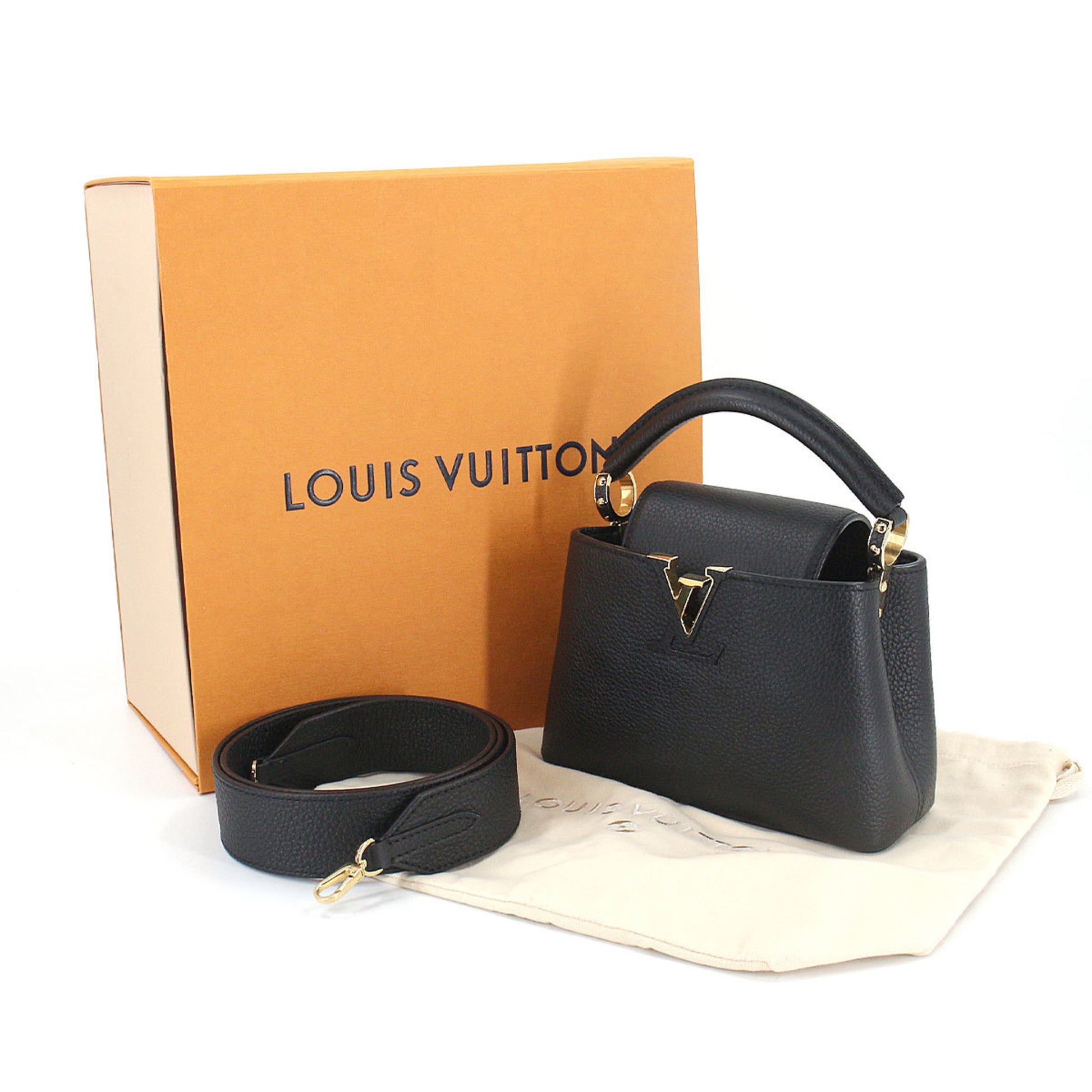 Auth Louis Vuitton Capucines MINI 2way Handbag M21494 Gold x Black