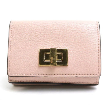 FENDI tri-fold wallet leather light pink gold ladies