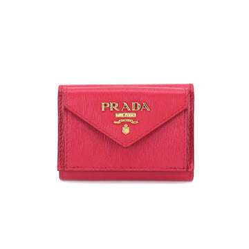 PRADA Trifold Wallet Leather Pink Peonia 1MH021 Gold Hardware