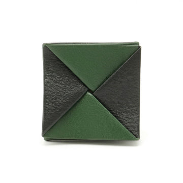 HERMES Zulu Coin Case Purse Folding Chevre Bicolor Green Dark Black ○O Engraved