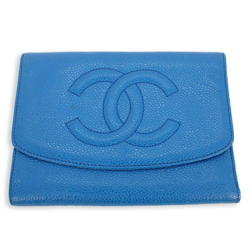 CHANEL here mark caviar skin tri-fold wallet blue with seal No. 5