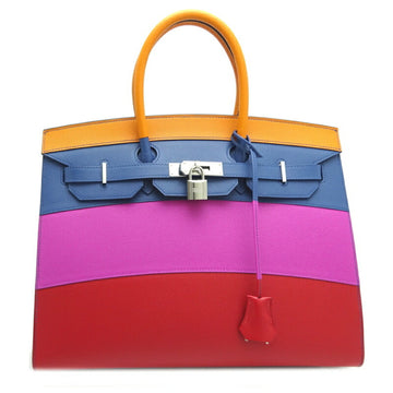 Hermes Birkin Serie 35 Rainbow Z Engraved Women's Handbag Vaux Epson Apricot / Blue Agate Magnolia x Palladium Hardware