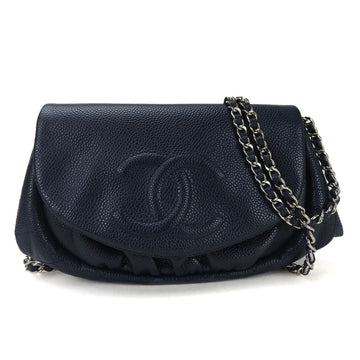 CHANEL Chain Shoulder Bag Wallet Half Moon 15th Caviar Skin Coco Mark Navy Chic Ladies shoulder bag coco leather