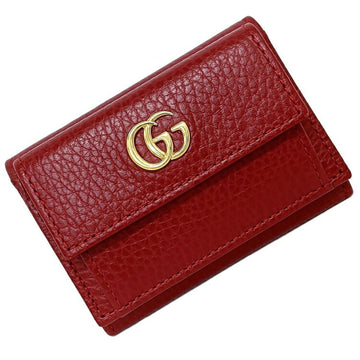 Gucci Red Gold Marmont 523277 Leather GUCCI GG Textured Fold Wallet Women's Tri-Fold
