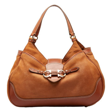 SALVATORE FERRAGAMO Gancini Handbag Brown Suede Leather Ladies