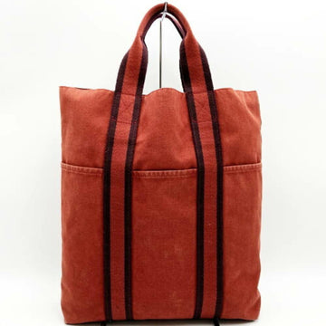 HERMES Tote Bag Handbag Fool Toe Cabas Vertical Cotton Canvas Red Ladies