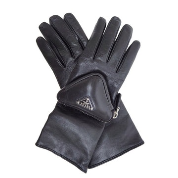 PRADA 1GG141 Nappa Leather Gloves Black M Women's Sheep