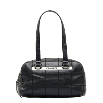 CHANEL Chocolate Bar Handbag Boston Bag Black Caviar Skin Ladies