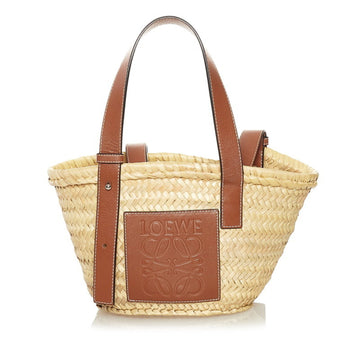 Loewe Small Basket Handbag Natural Tan Beige Brown Raffia Leather Ladies LOEWE