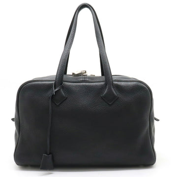 HERMES Victoria 2 35 Boston Handbag Shoulder Bag Leather Taurillon Clemence Black T-engraved