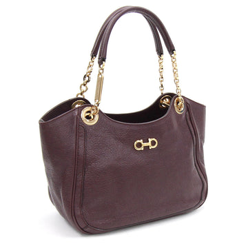 Ferragamo Handbag Double Gancini 21B992 Bordeaux Leather Chain Ladies Mini